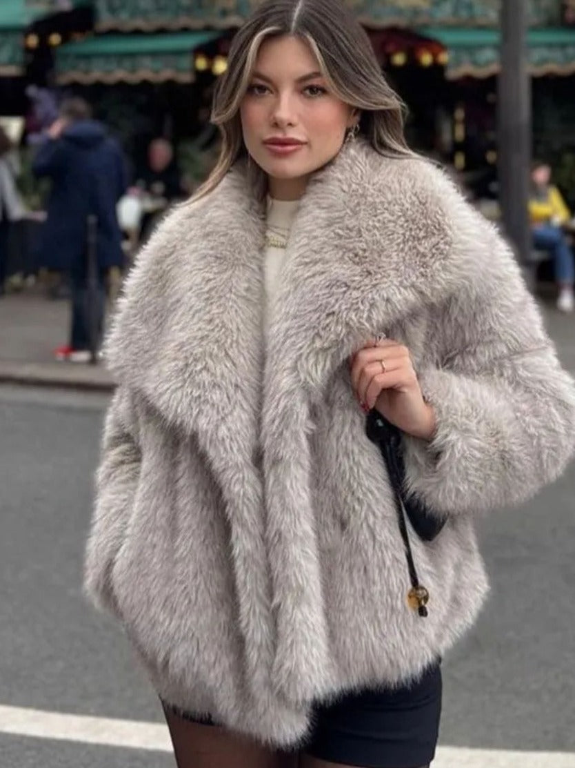 Manteau femme en peluche – épais à col rabattu hiver