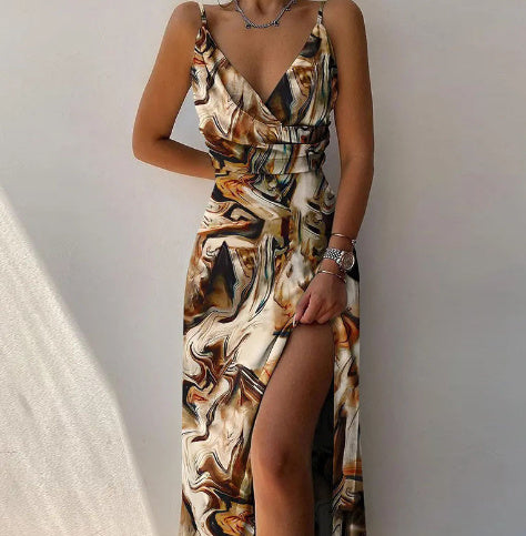 Robe femme d’été – col V fendu à bretelles, coupe slim