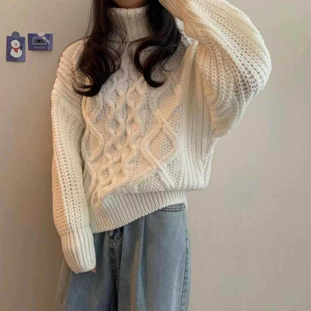 Pull col roulé femme – torsadé rétro automne/hiver