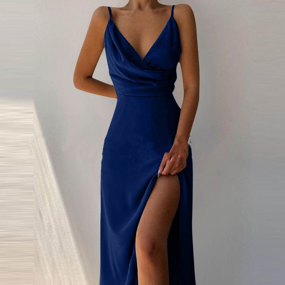 Robe femme d’été – col V fendu à bretelles, coupe slim