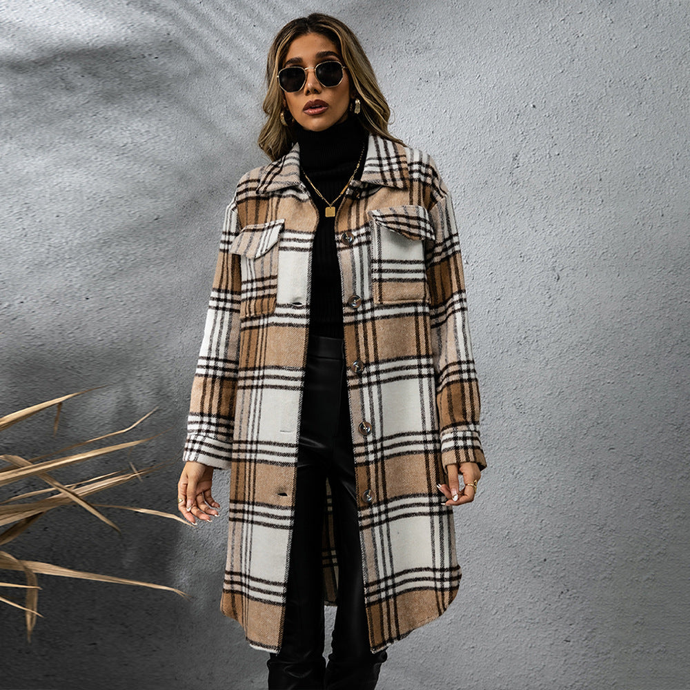 Manteau femme à carreaux – laine épaisse chic