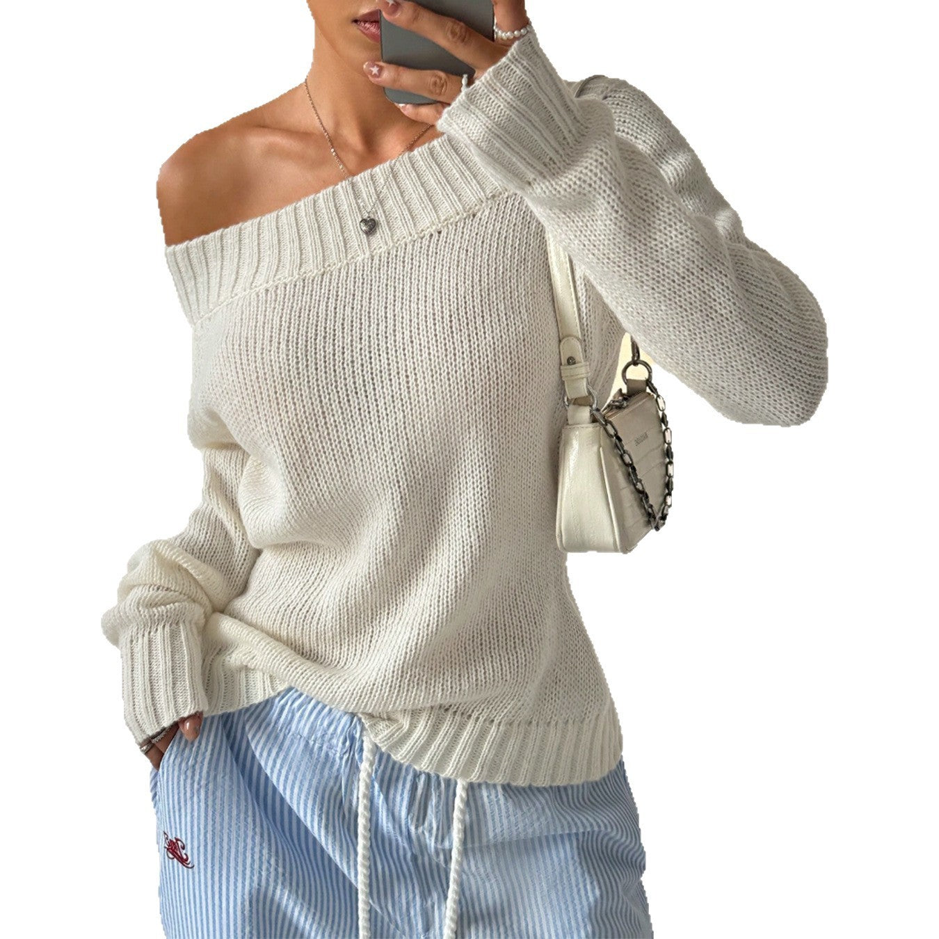 Pull femme en maille – épaule dénudée automne/hiver