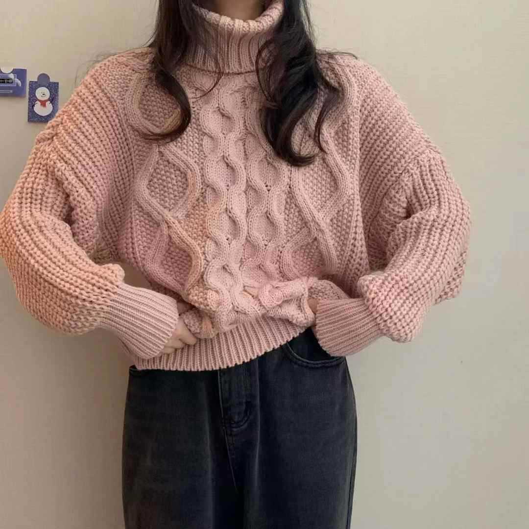 Pull col roulé femme – torsadé rétro automne/hiver