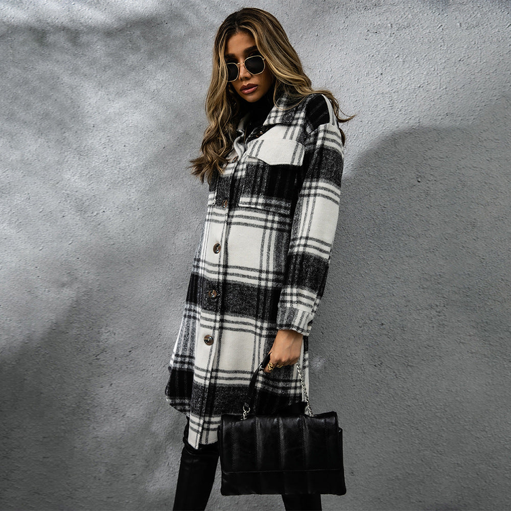 Manteau femme à carreaux – laine épaisse chic