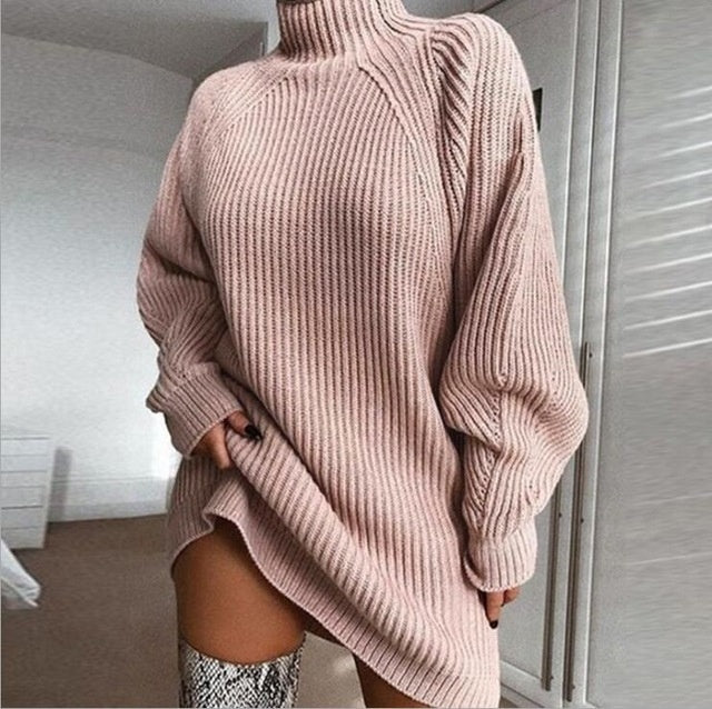 Robe pull femme col roulé – hiver chic