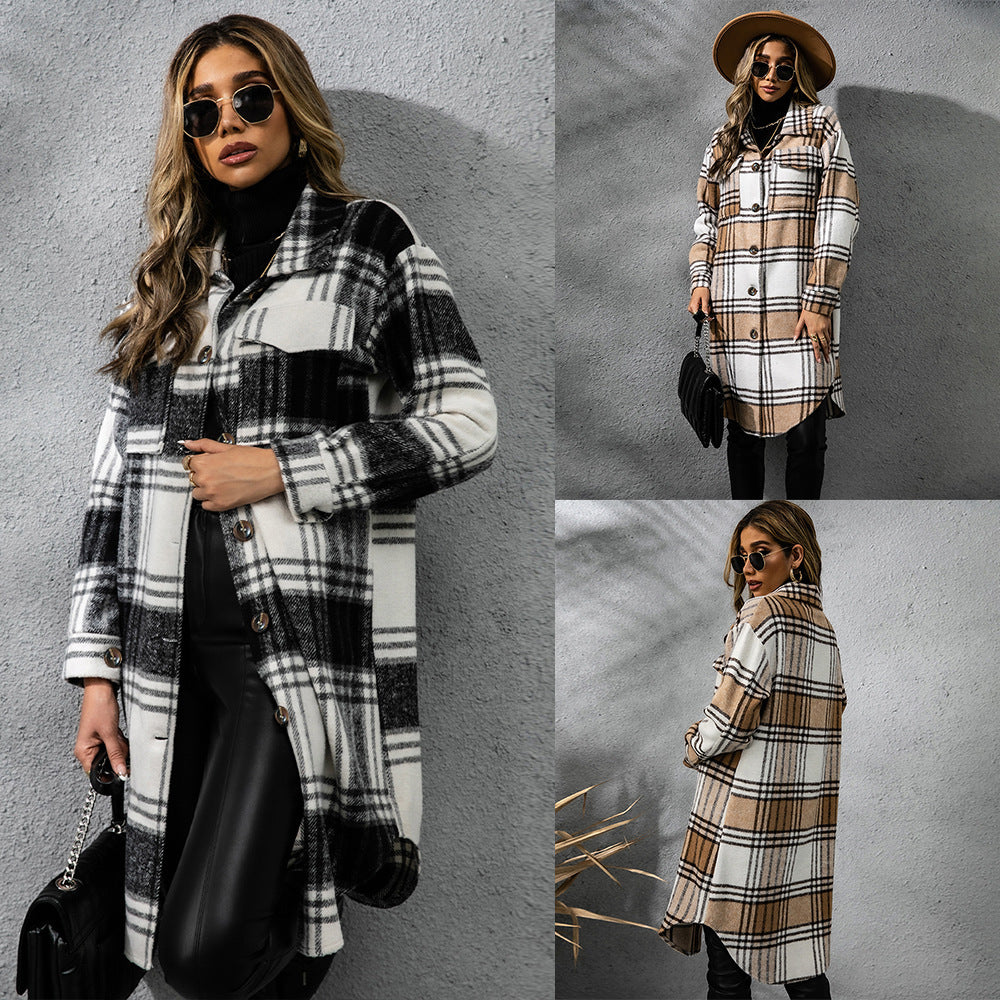 Manteau femme à carreaux – laine épaisse chic