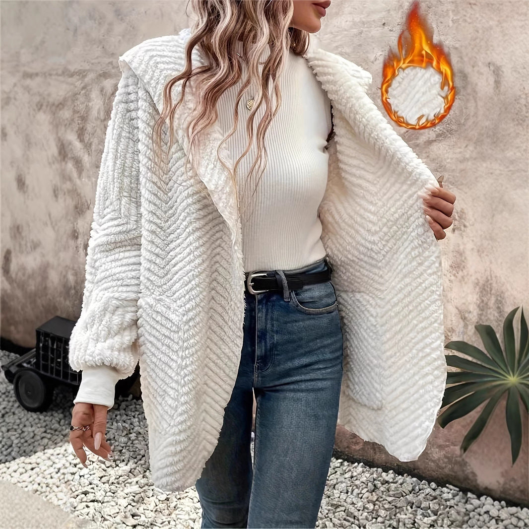 Cardigan à capuche femme – velours double face à motifs vagues