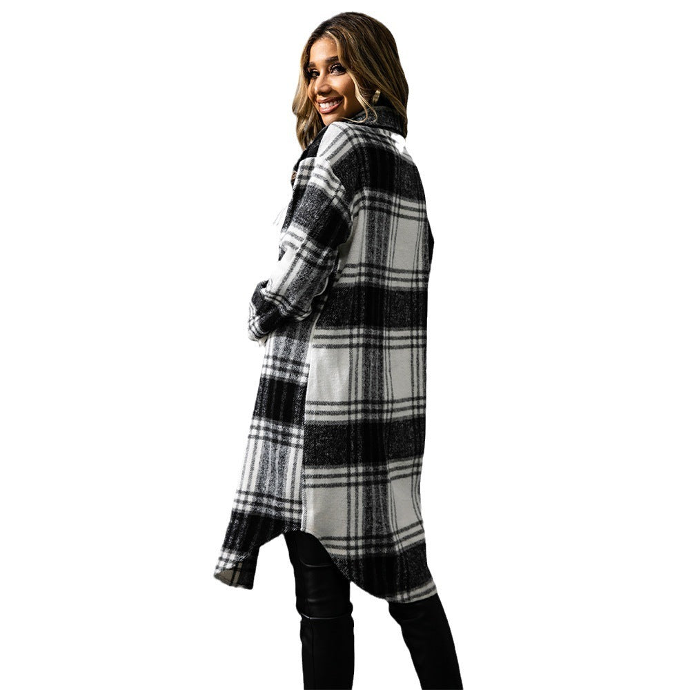 Manteau femme à carreaux – laine épaisse chic