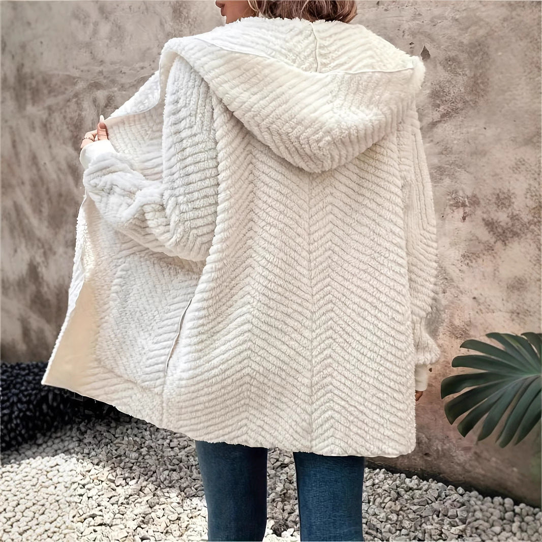 Cardigan à capuche femme – velours double face à motifs vagues