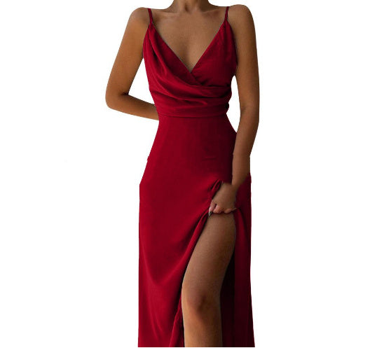 Robe femme d’été – col V fendu à bretelles, coupe slim