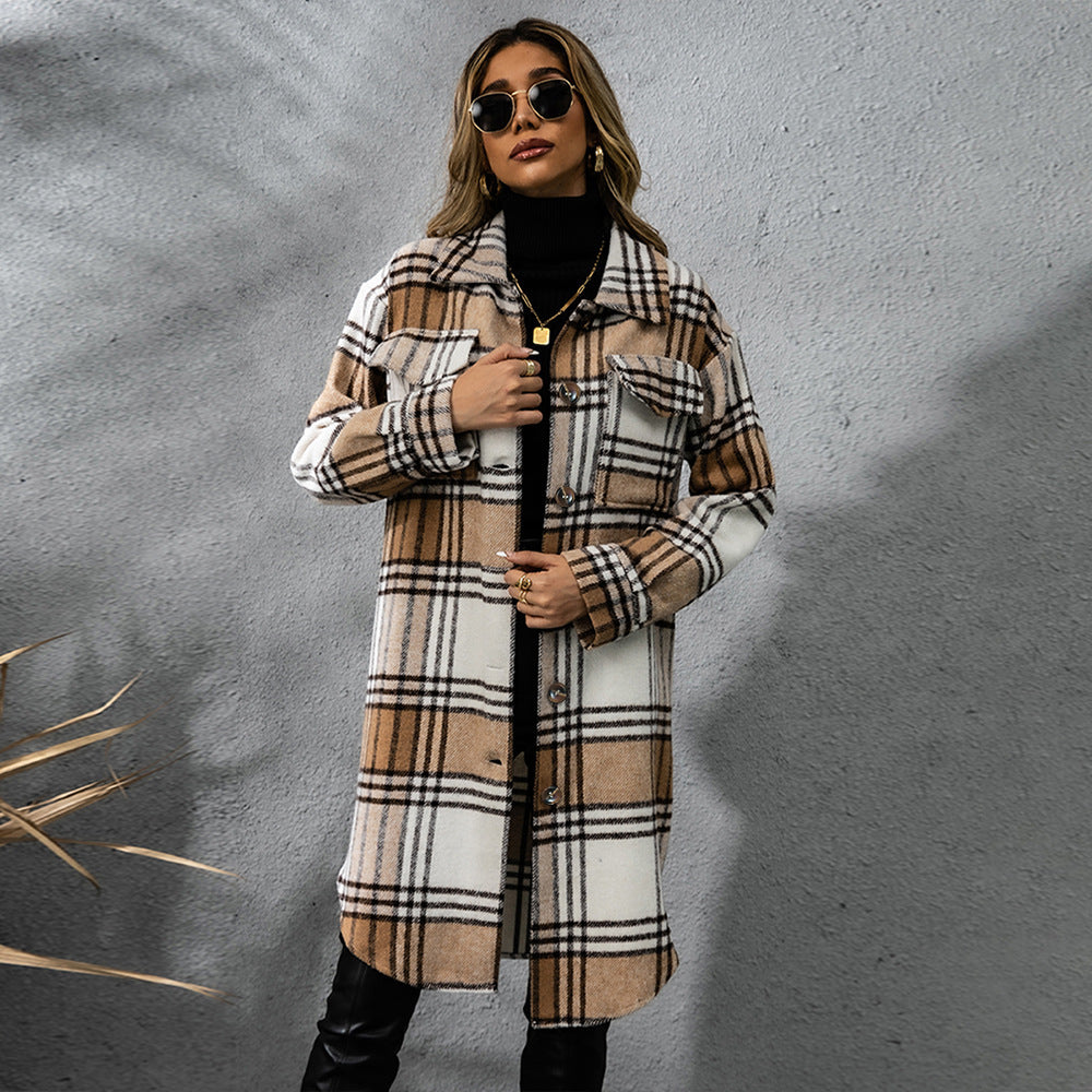 Manteau femme à carreaux – laine épaisse chic