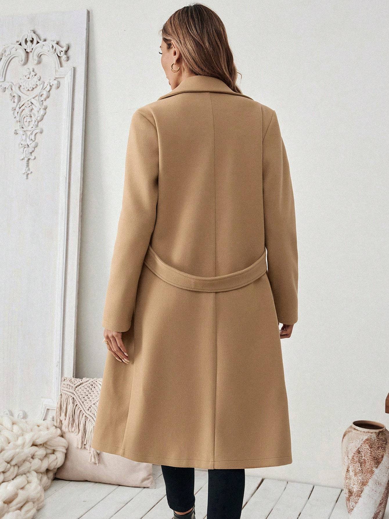 Manteau femme ceinturé uni – automne/hiver chic