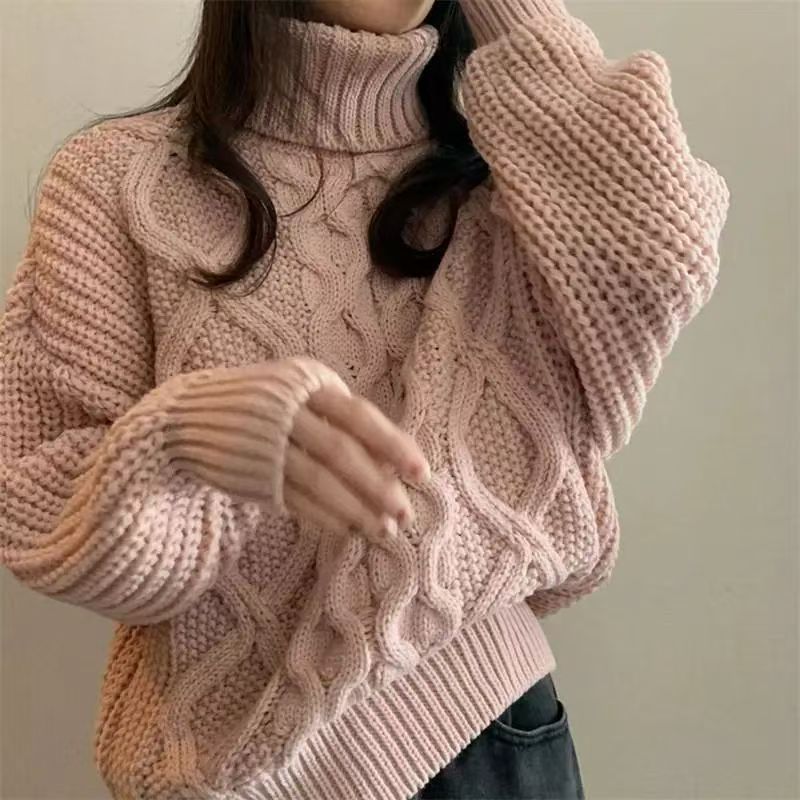 Pull col roulé femme – torsadé rétro automne/hiver