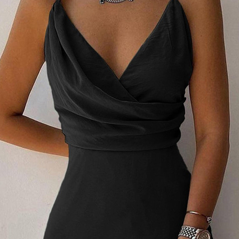 Robe femme d’été – col V fendu à bretelles, coupe slim