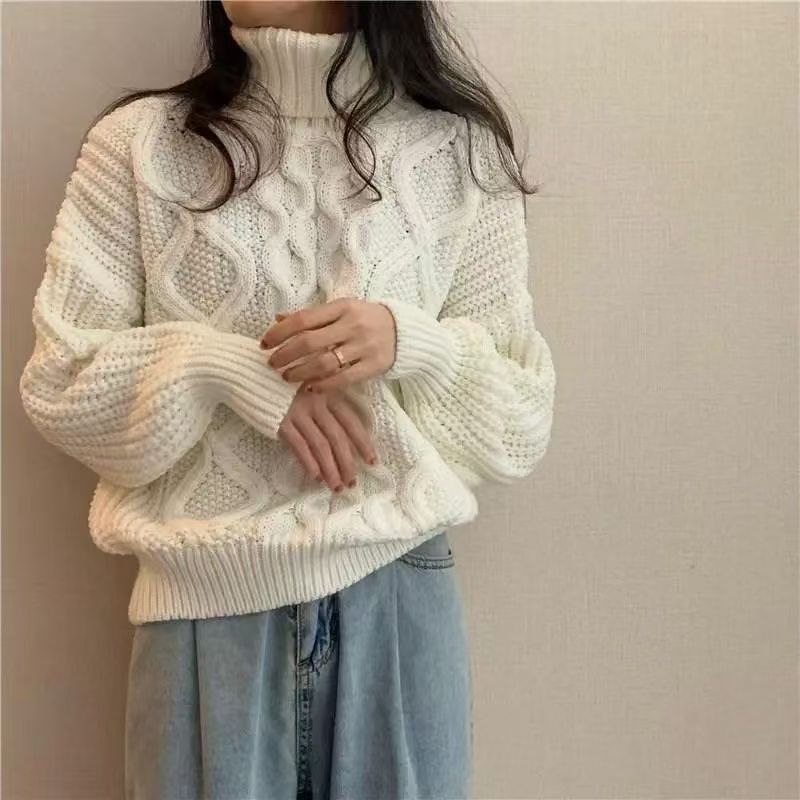 Pull col roulé femme – torsadé rétro automne/hiver