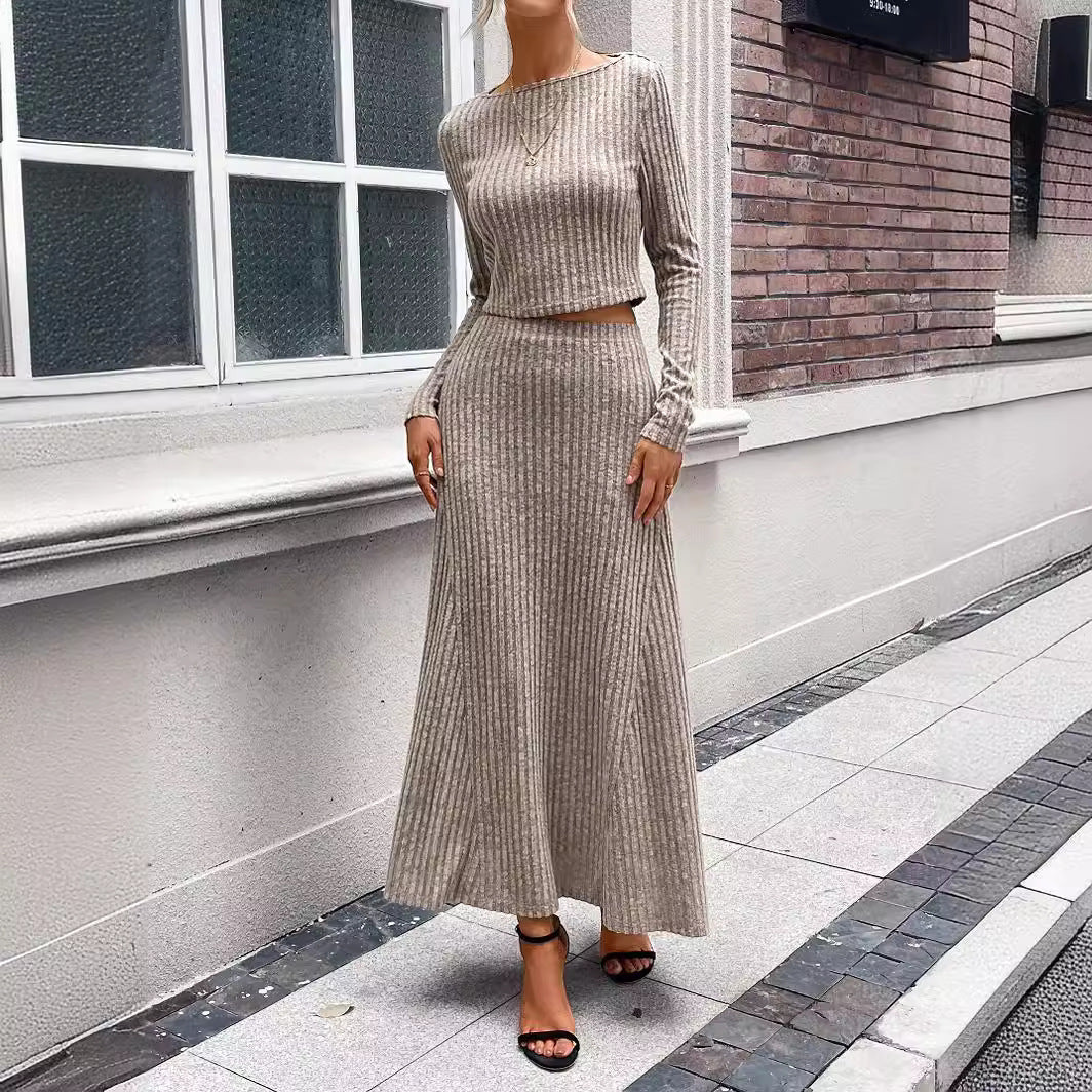 Ensemble femme en maille – slim rayé manches longues
