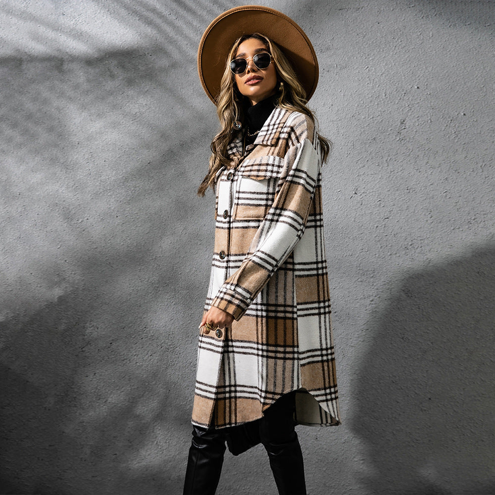 Manteau femme à carreaux – laine épaisse chic