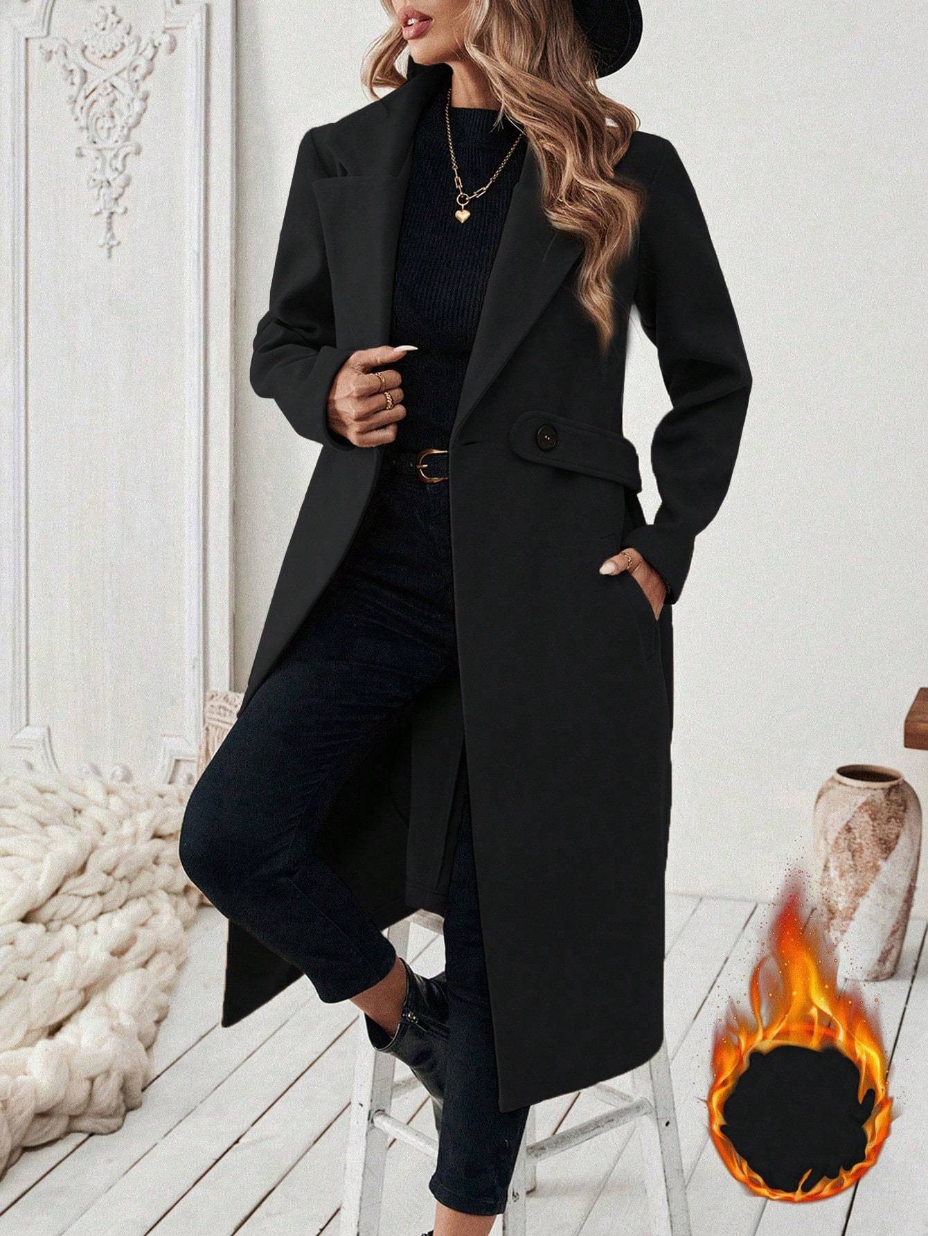 Manteau femme ceinturé uni – automne/hiver chic