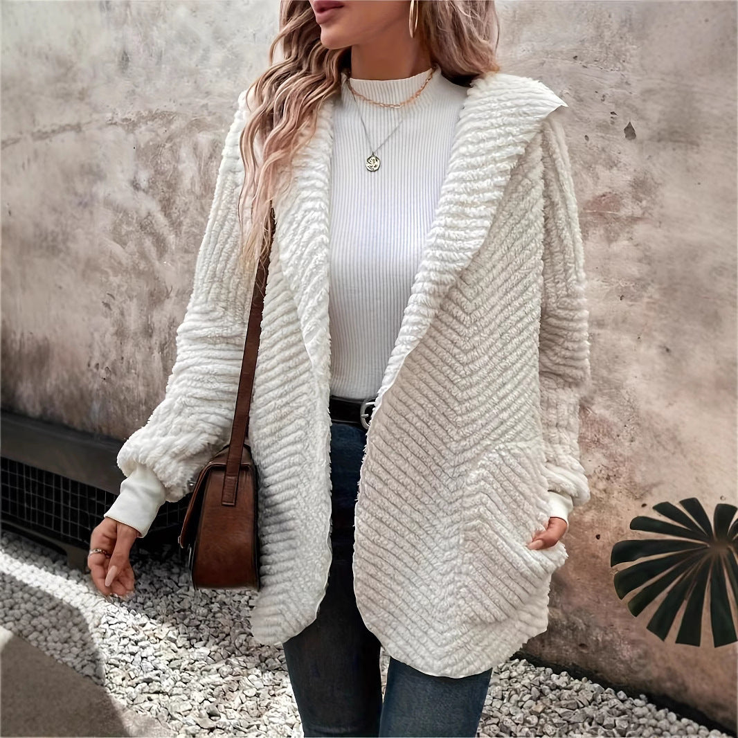 Cardigan à capuche femme – velours double face à motifs vagues