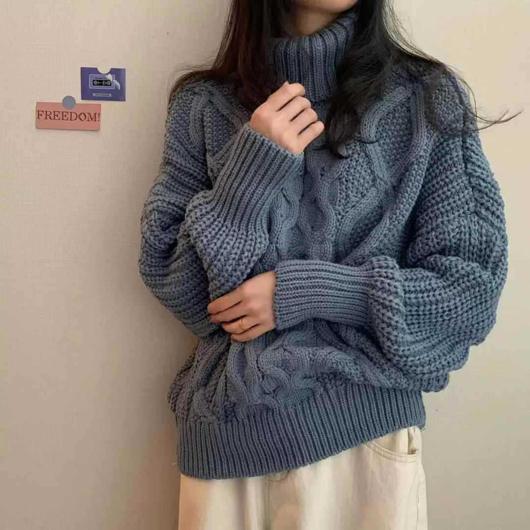 Pull col roulé femme – torsadé rétro automne/hiver