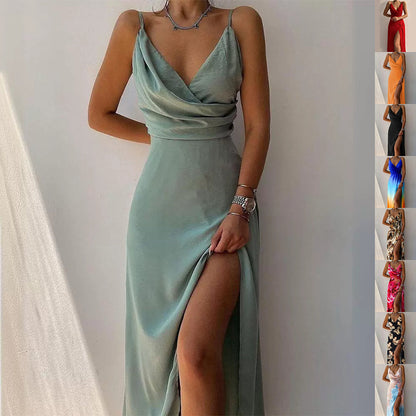 Robe femme d’été – col V fendu à bretelles, coupe slim