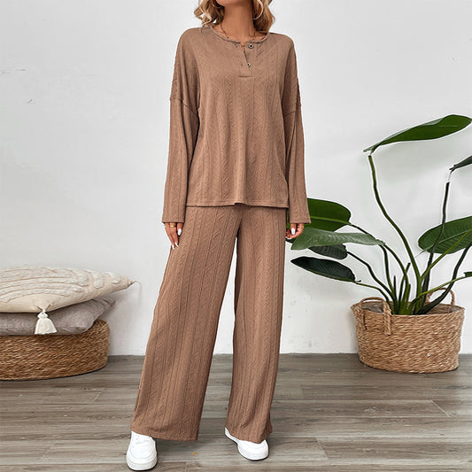 Ensemble femme pantalon large – tissu texturé avec boucle