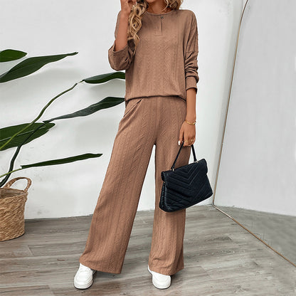 Ensemble femme pantalon large – tissu texturé avec boucle