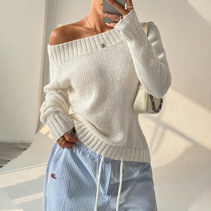 Pull femme en maille – épaule dénudée automne/hiver
