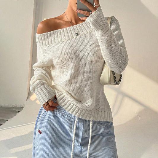 Pull femme en maille – épaule dénudée automne/hiver