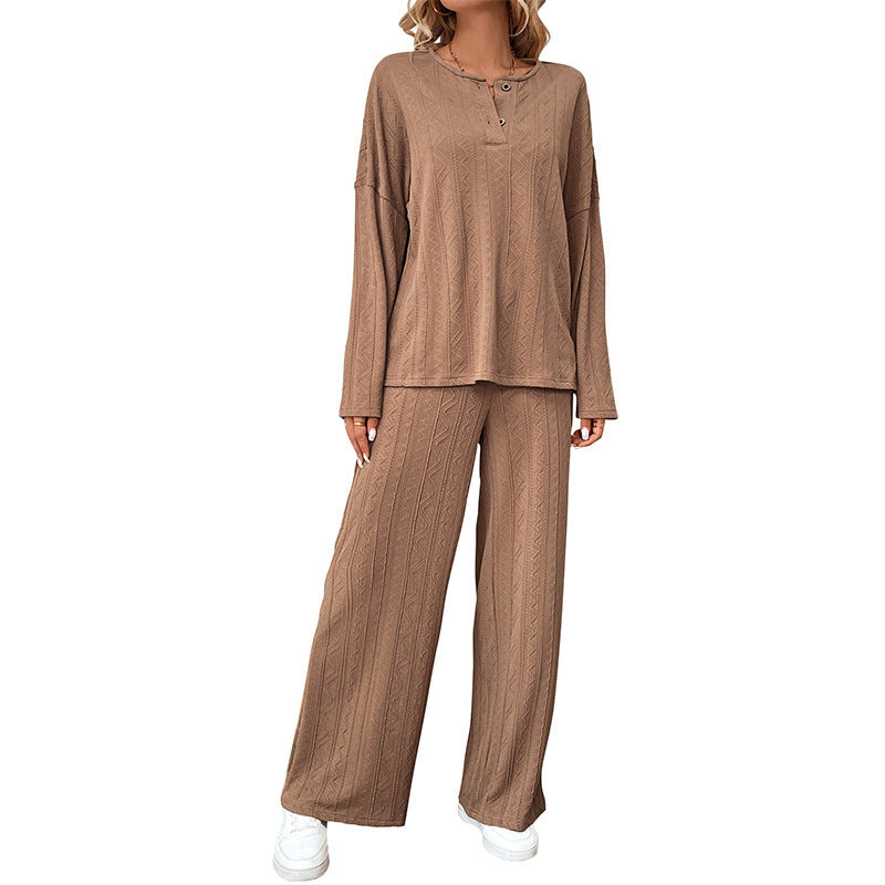 Ensemble femme pantalon large – tissu texturé avec boucle
