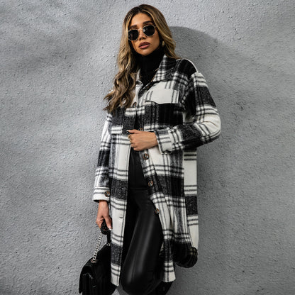 Manteau femme à carreaux – laine épaisse chic