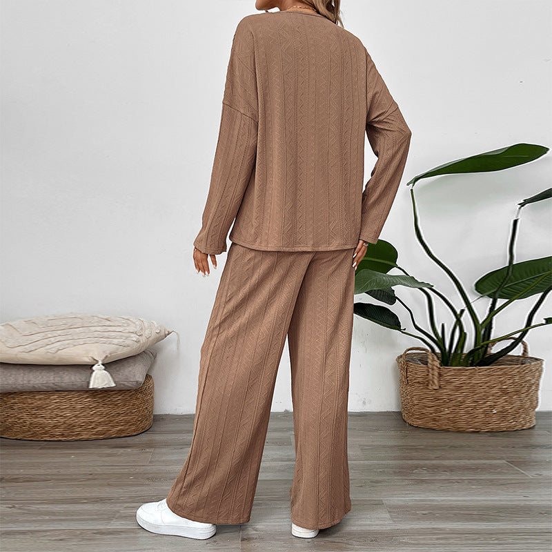 Ensemble femme pantalon large – tissu texturé avec boucle