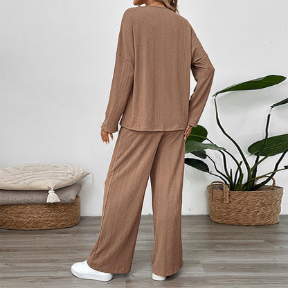 Ensemble femme pantalon large – tissu texturé avec boucle
