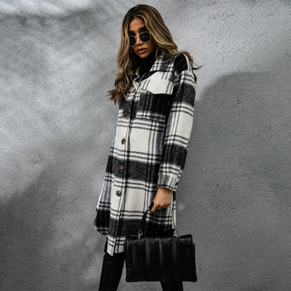 Manteau femme à carreaux – laine épaisse chic