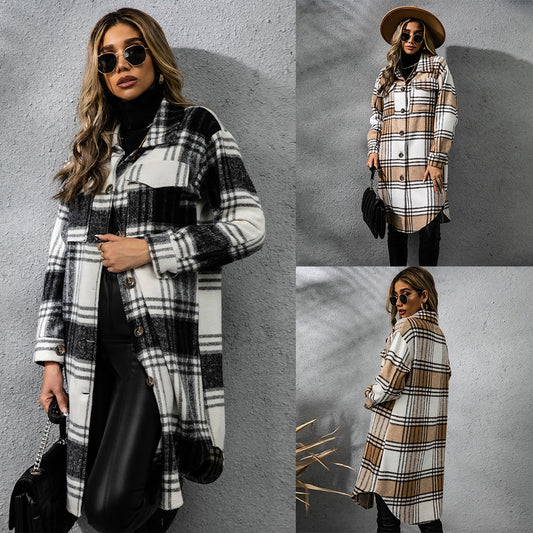 Manteau femme à carreaux – laine épaisse chic
