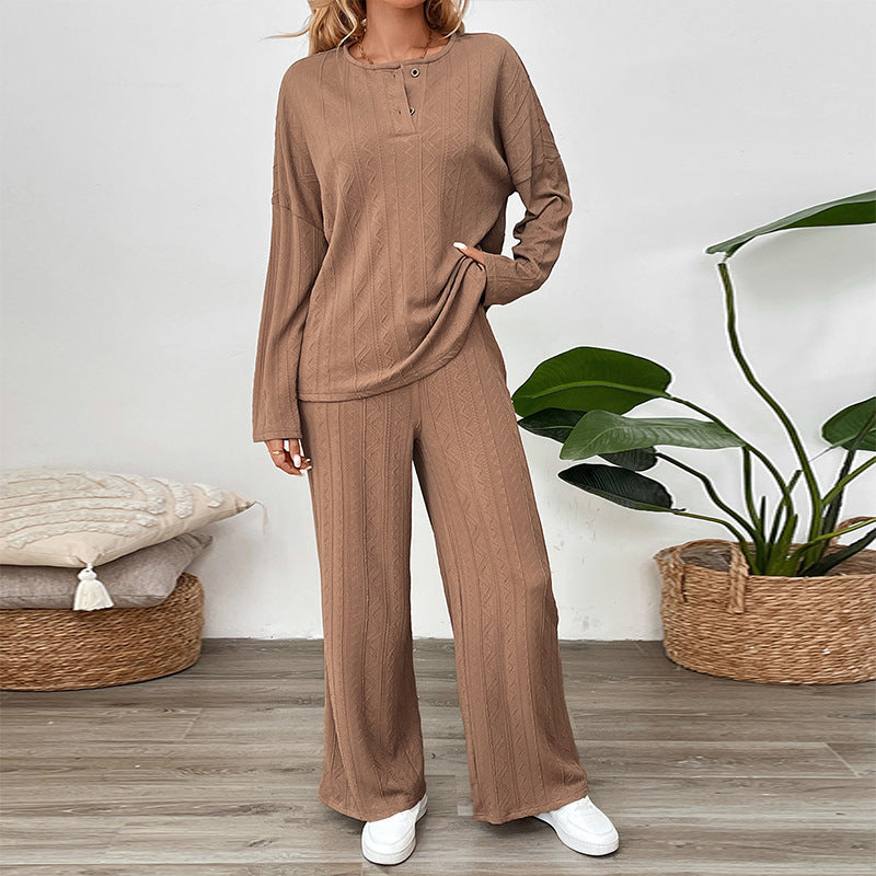 Ensemble femme pantalon large – tissu texturé avec boucle