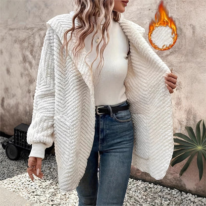 Cardigan à capuche femme – velours double face à motifs vagues