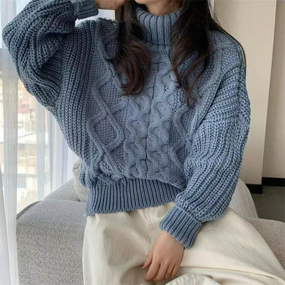 Pull col roulé femme – torsadé rétro automne/hiver