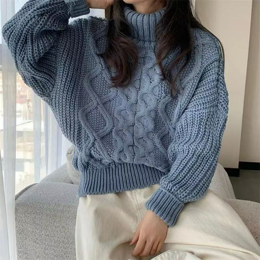 Pull col roulé femme – torsadé rétro automne/hiver