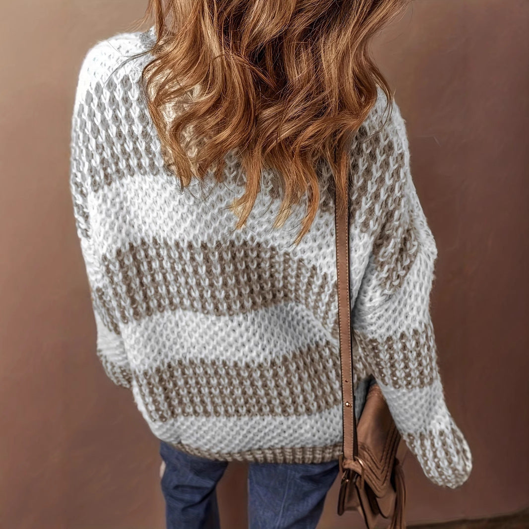 Pull femme en maille épaisse – rayé ample & polyvalent