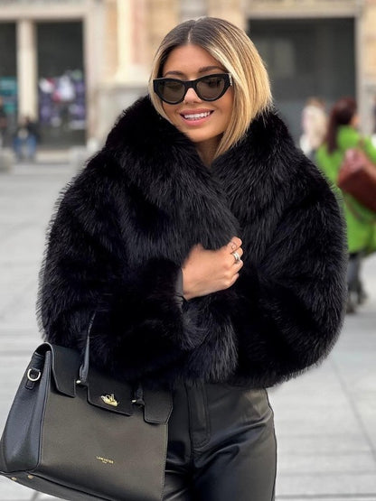 Manteau femme en peluche – épais à col rabattu hiver