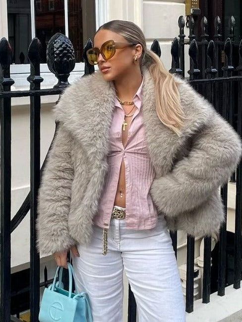 Manteau femme en peluche – épais à col rabattu hiver
