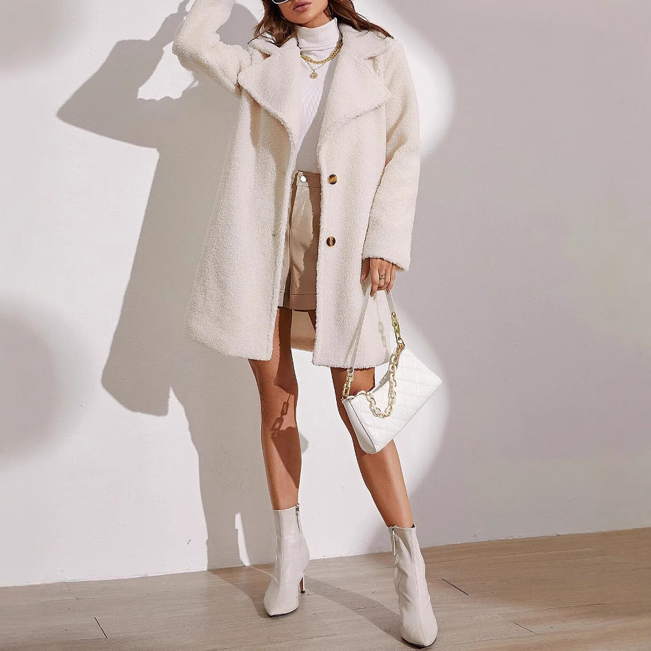 Manteau femme peluche épais – automne/hiver élégant