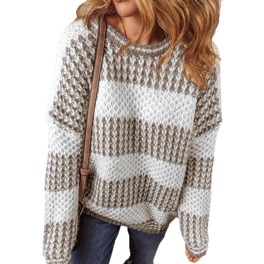 Pull femme en maille épaisse – rayé ample & polyvalent