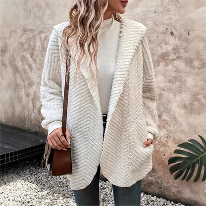 Cardigan à capuche femme – velours double face à motifs vagues