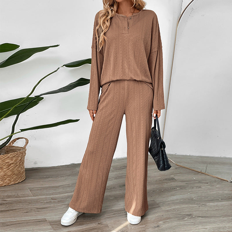 Ensemble femme pantalon large – tissu texturé avec boucle