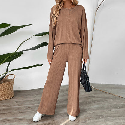 Ensemble femme pantalon large – tissu texturé avec boucle
