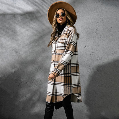 Manteau femme à carreaux – laine épaisse chic