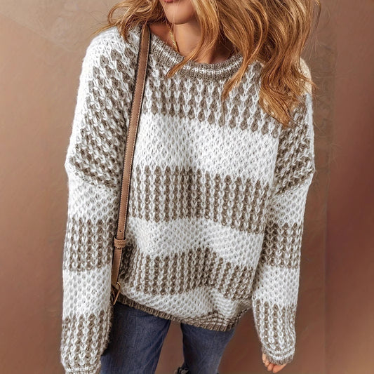 Pull femme en maille épaisse – rayé ample & polyvalent
